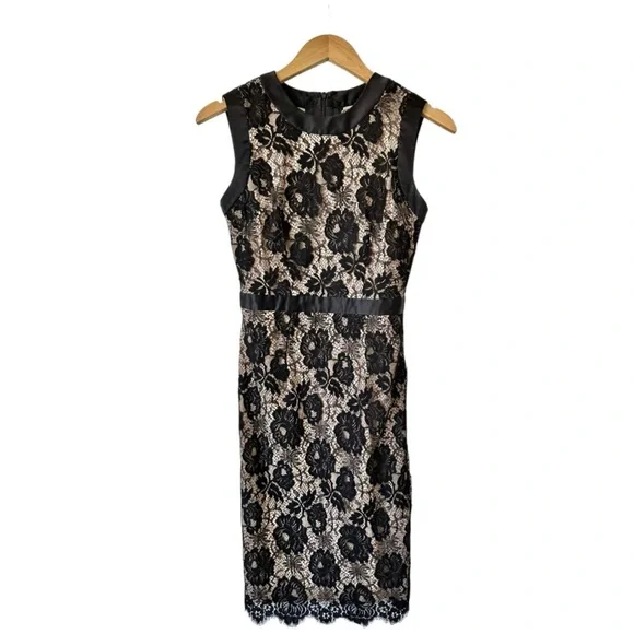 Milly of New York Marcella Bow Sheath Dress Silk & Floral Lace Overlay Size 2 - Picture 11 of 16